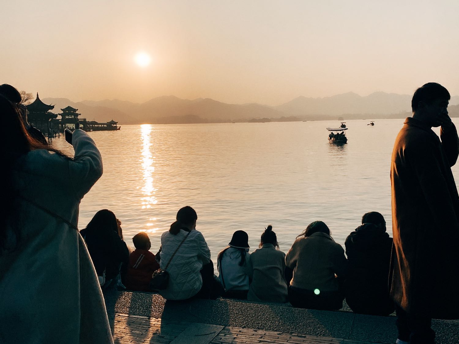 杭州 西湖 日落 夕阳