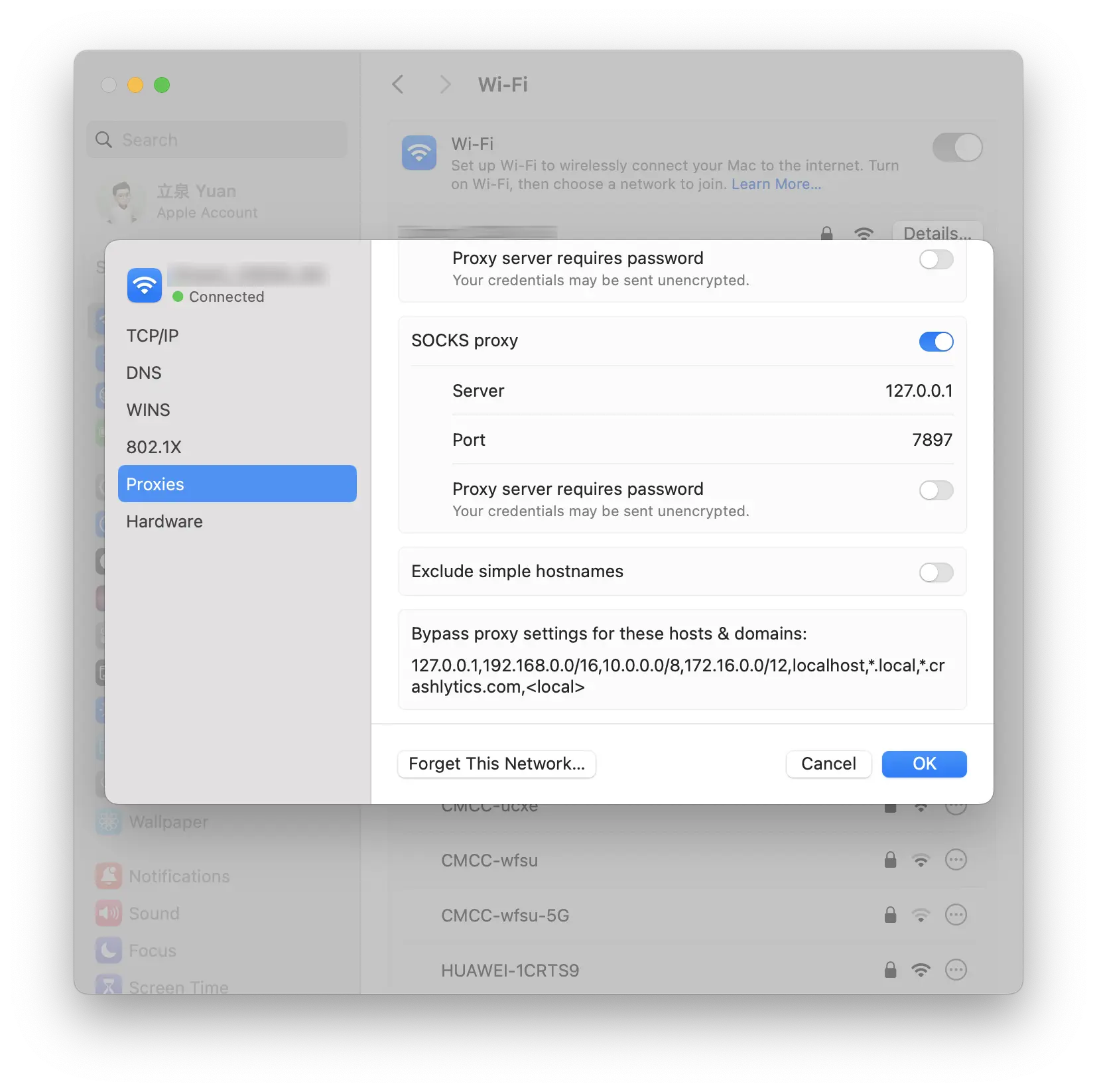 Proxy settings in macOS